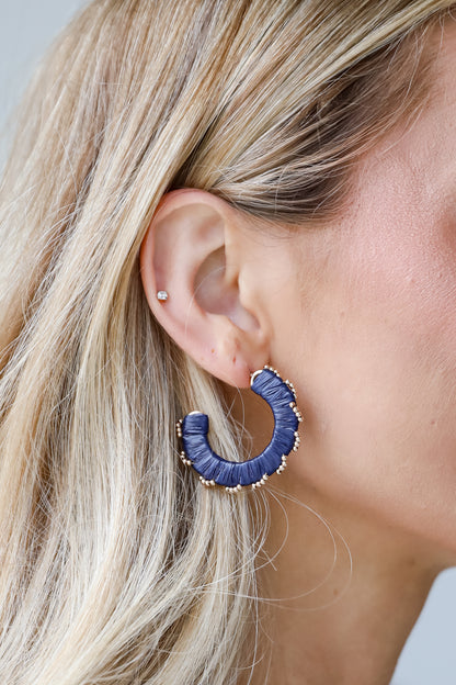 navy blue Straw Hoop Earrings