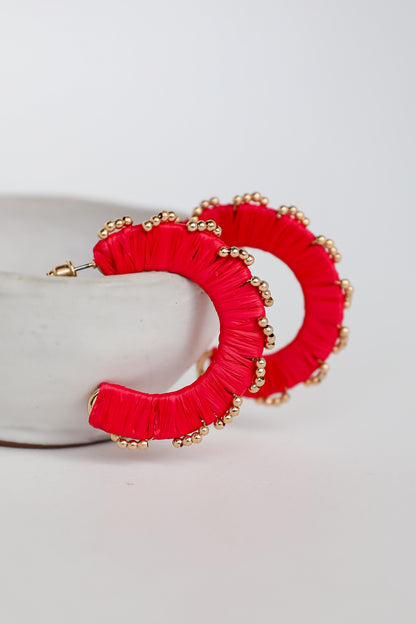 red Straw Hoop Earrings