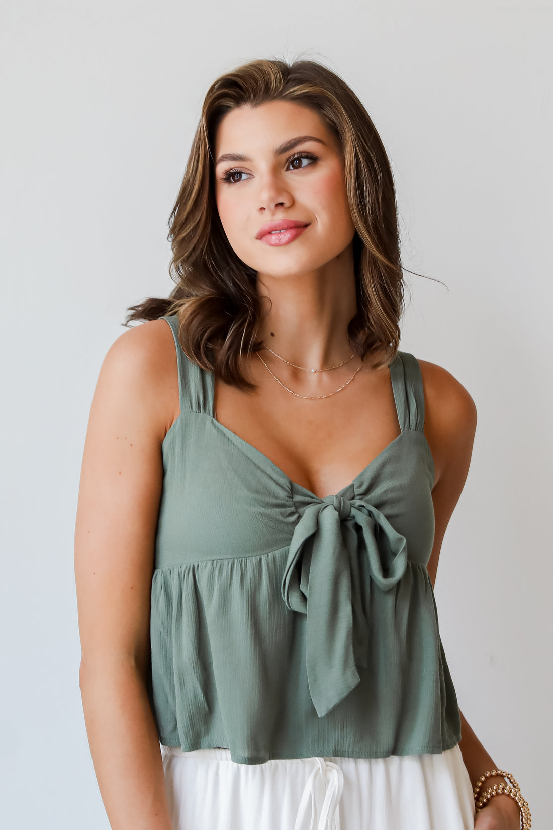 Picturesque Summer Olive Tie Front Tank