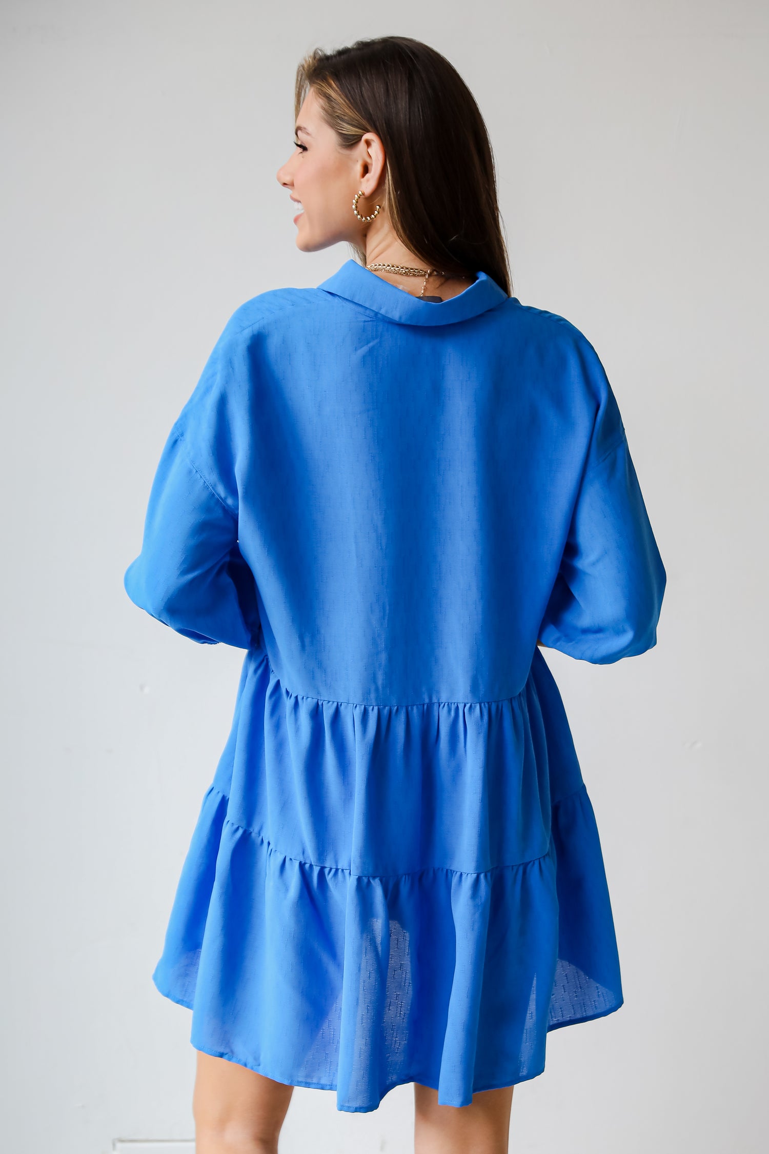 blue Tiered Mini Dress back view