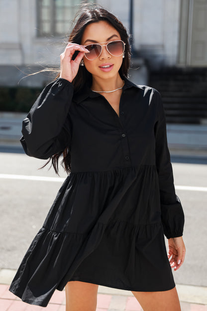 black Tiered Mini Dress