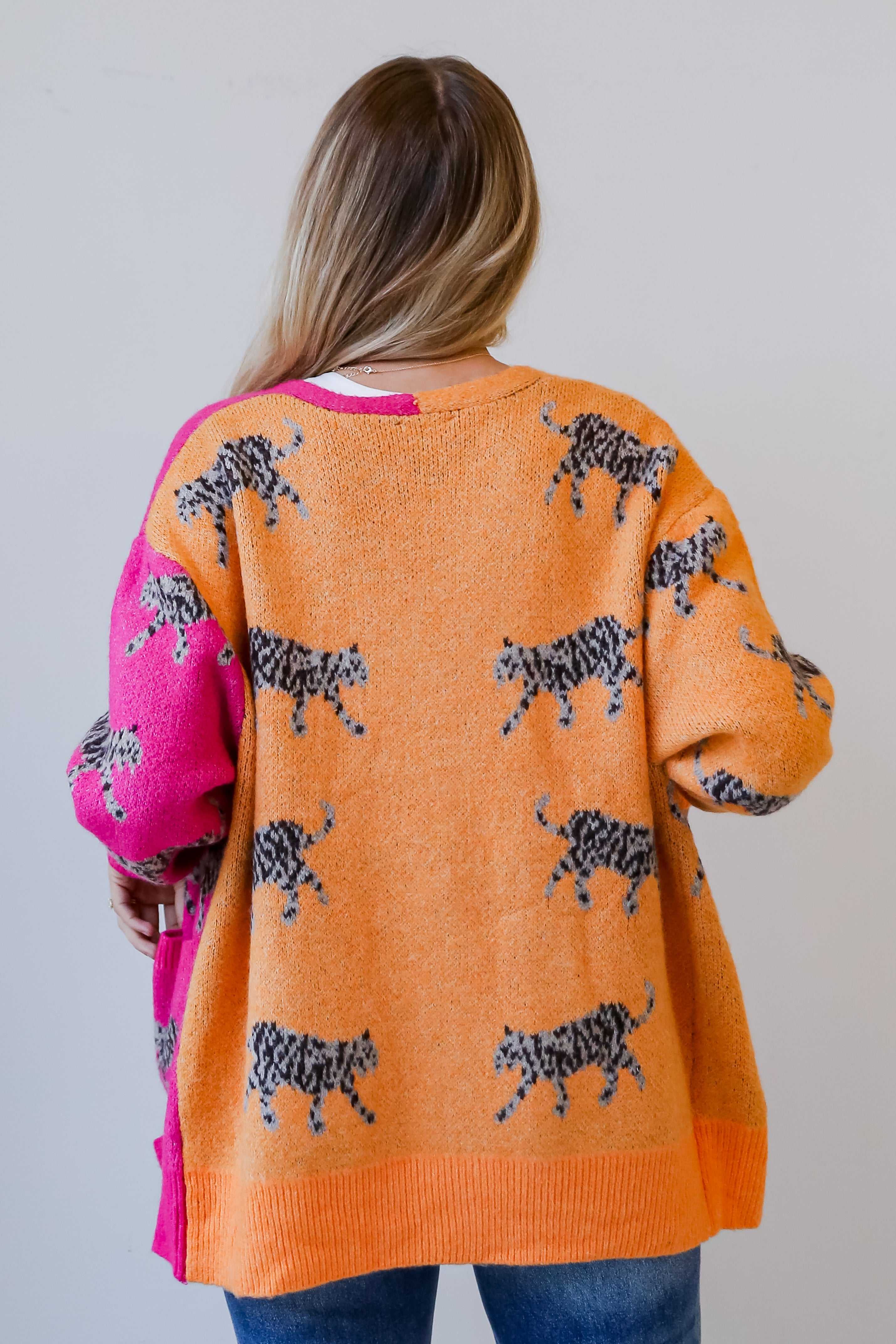 Color Block Tiger Cardigan back view