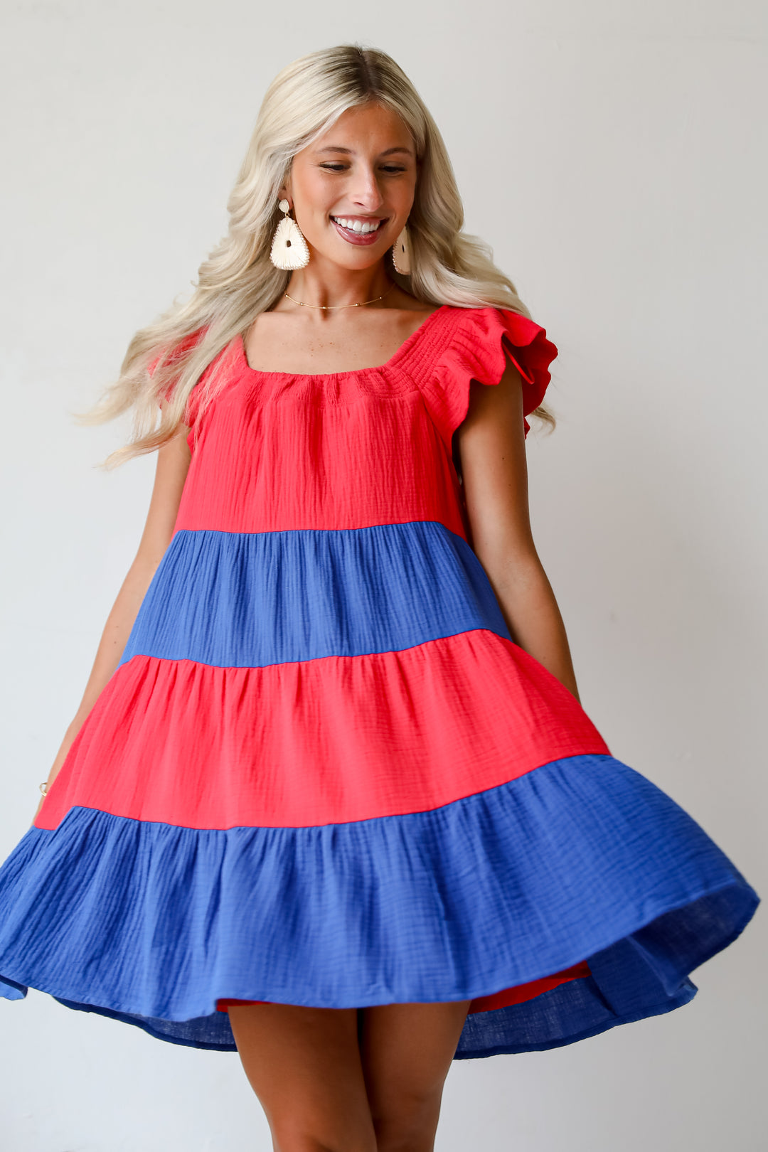 Dandy Darling Linen Tiered Color Block Mini Dress