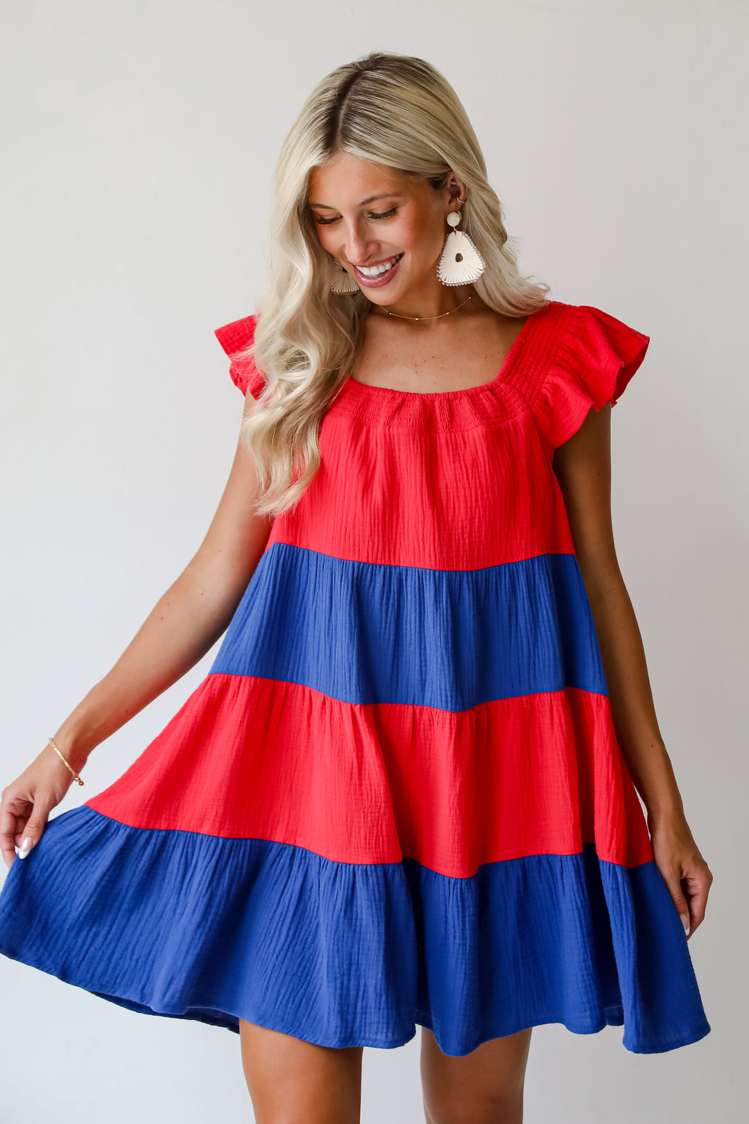 Dandy Darling Linen Tiered Color Block Mini Dress