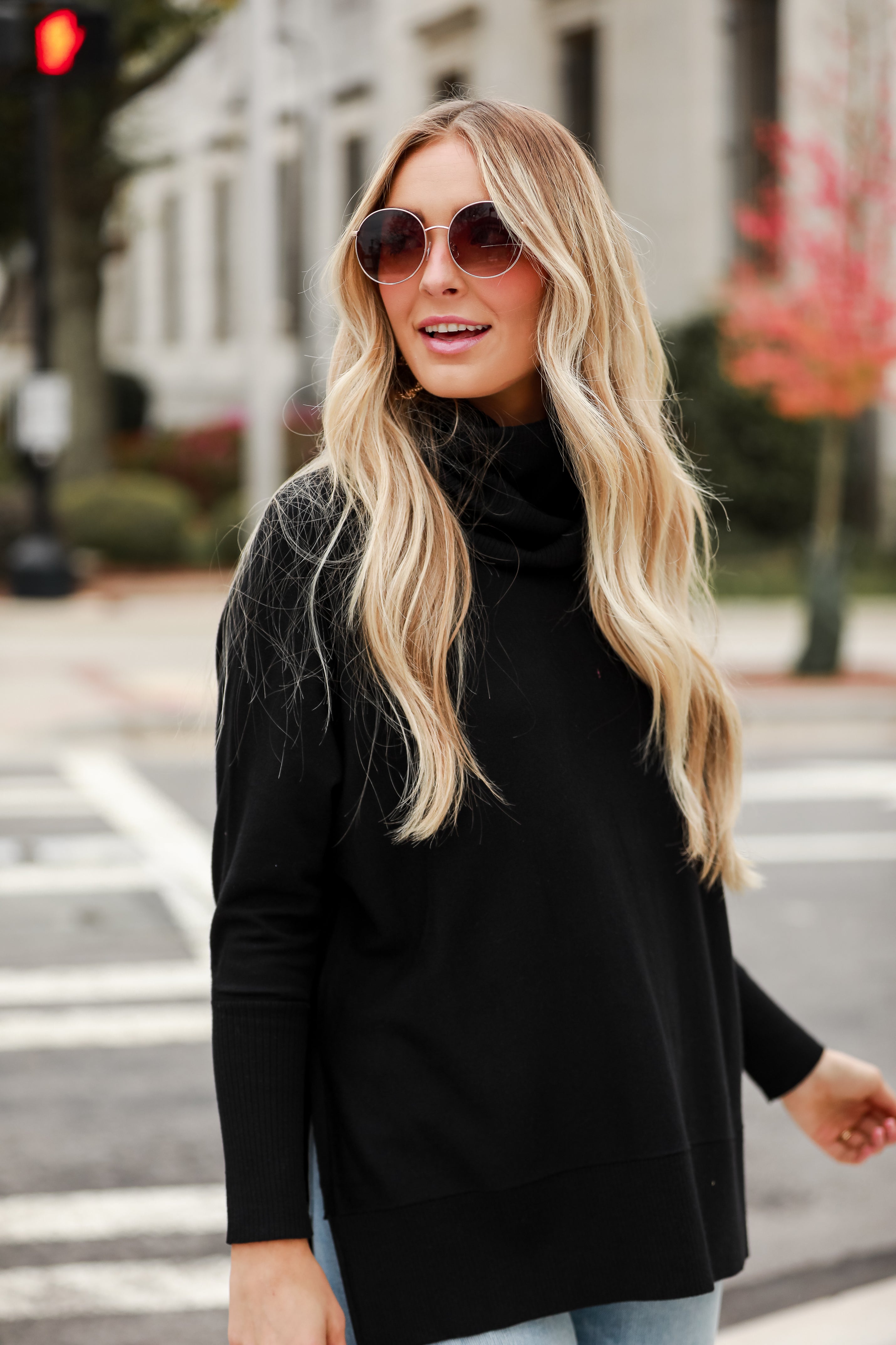 black Turtleneck Oversized Sweater