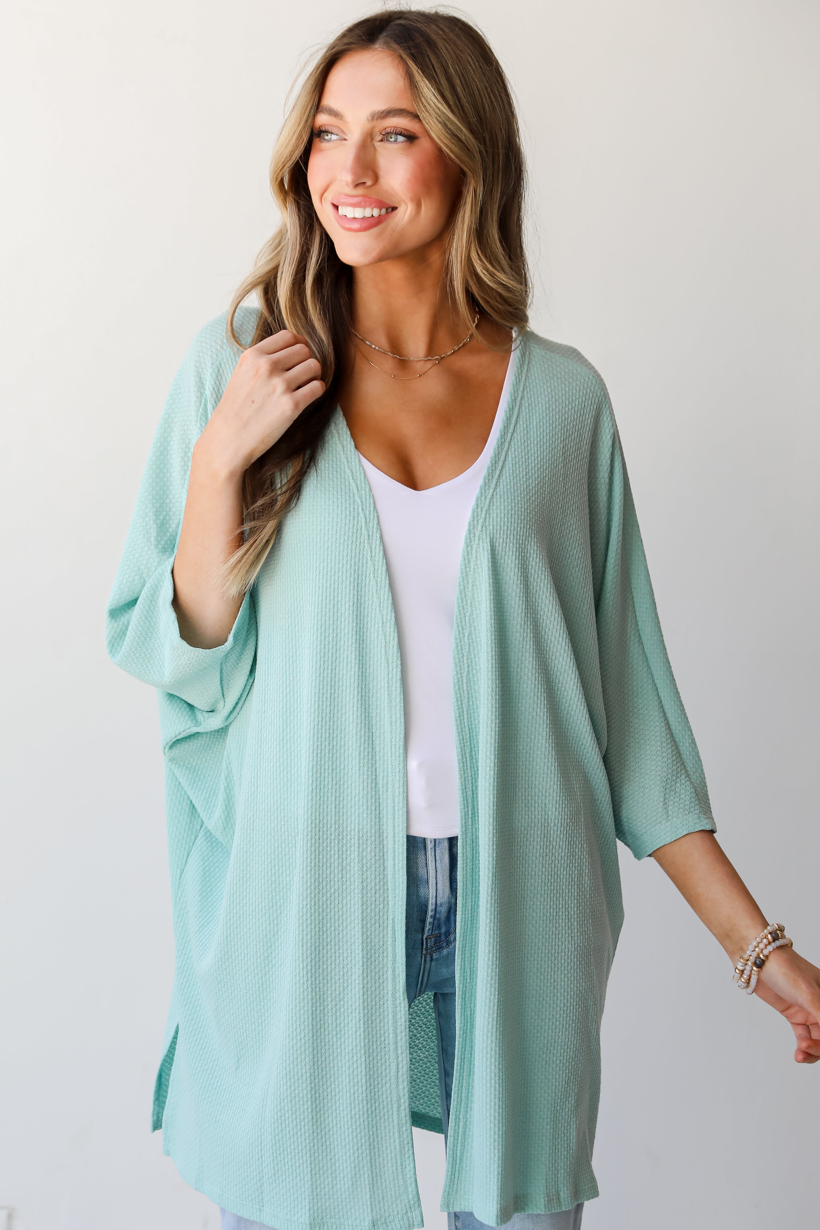 blue Waffle Knit Kimono