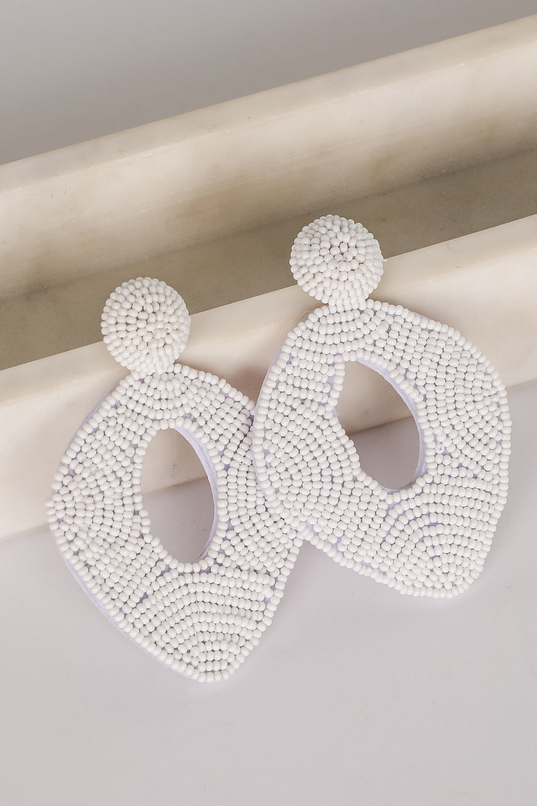 Jackie White Beaded Statement Earrings