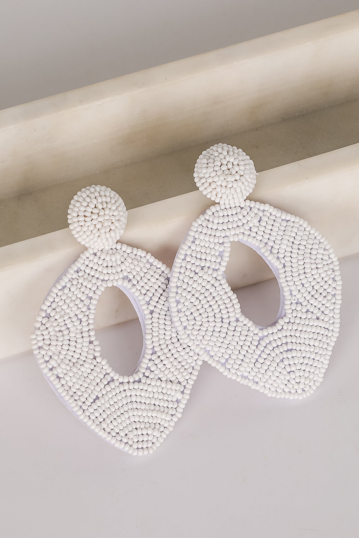 Jackie White Beaded Statement Earrings
