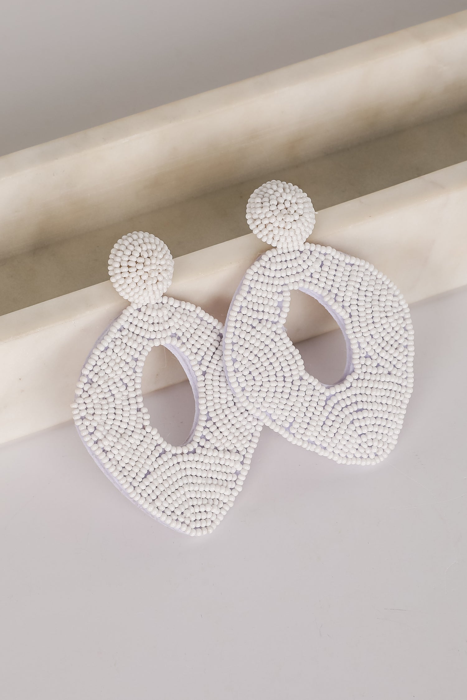 Jackie White Beaded Statement Earrings