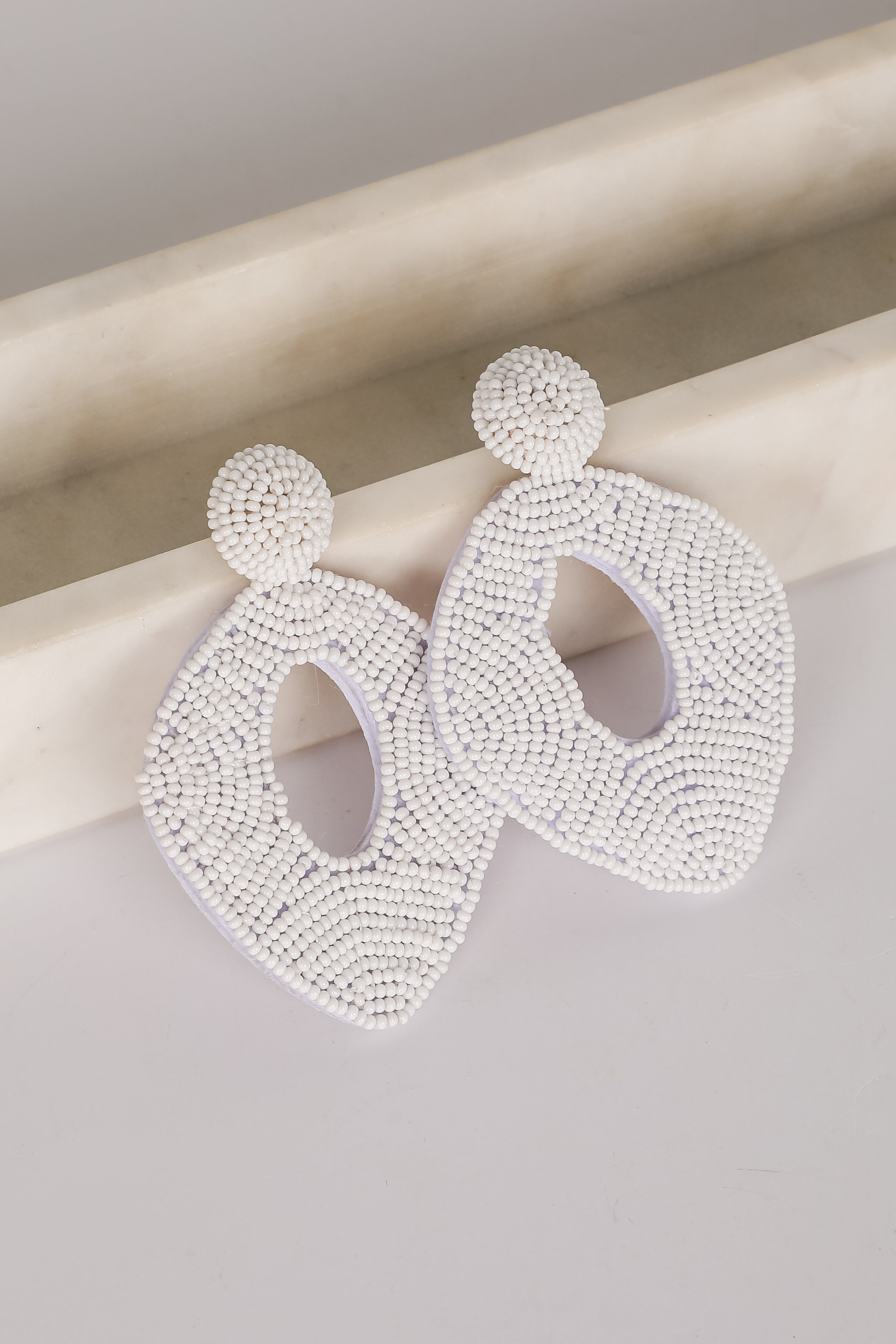 Jackie White Beaded Statement Earrings