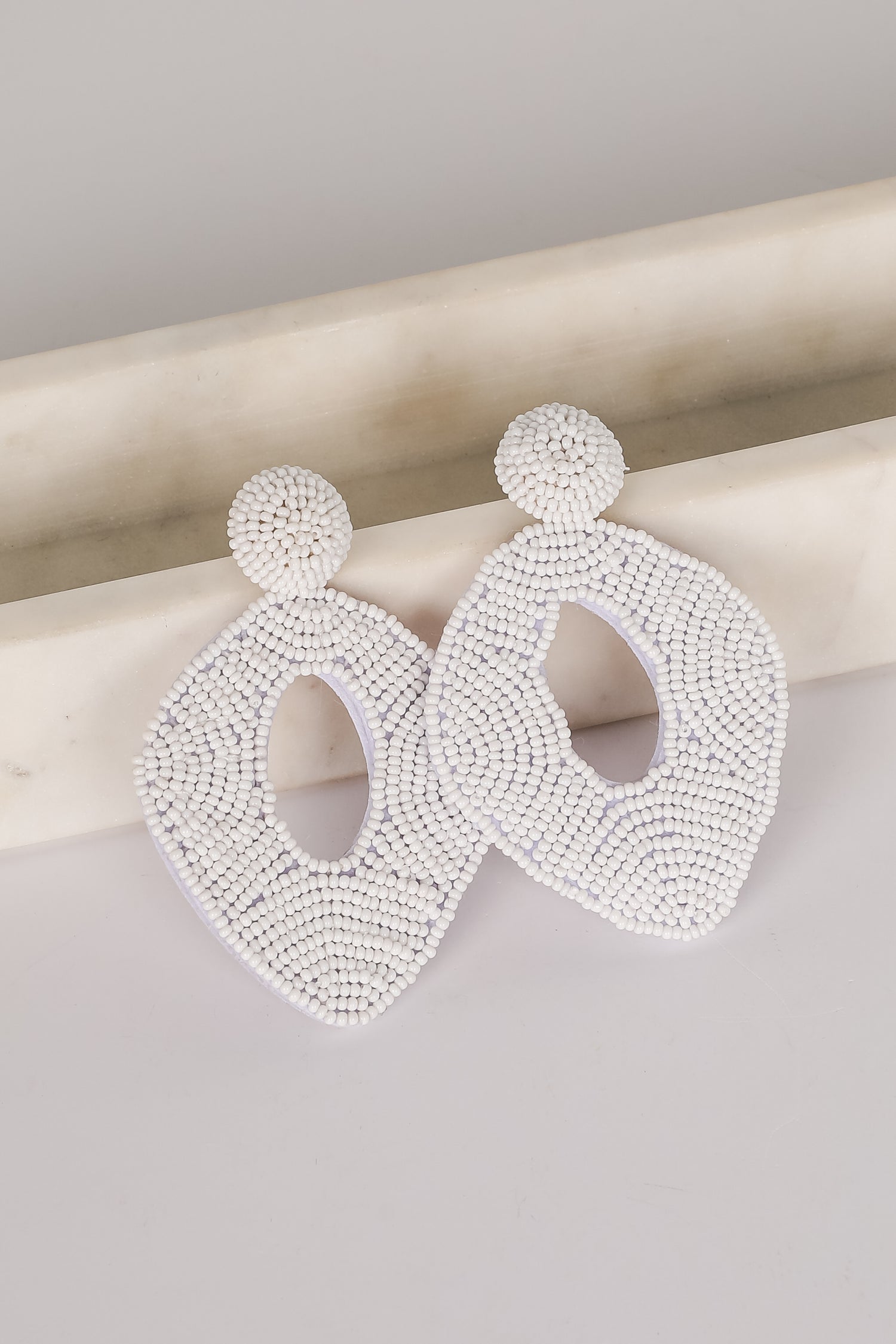 Jackie White Beaded Statement Earrings