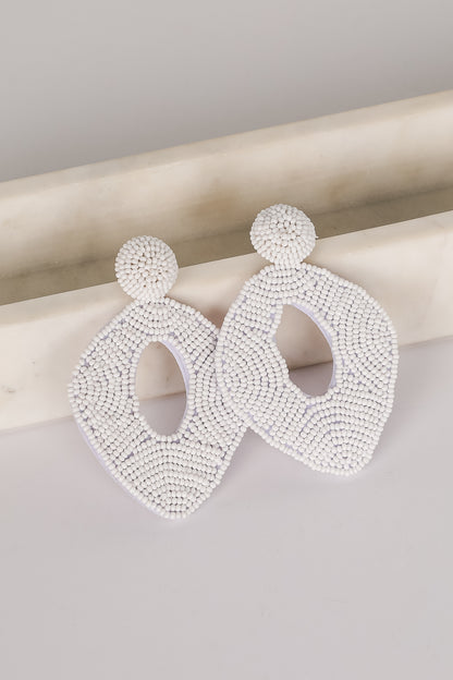 Jackie White Beaded Statement Earrings