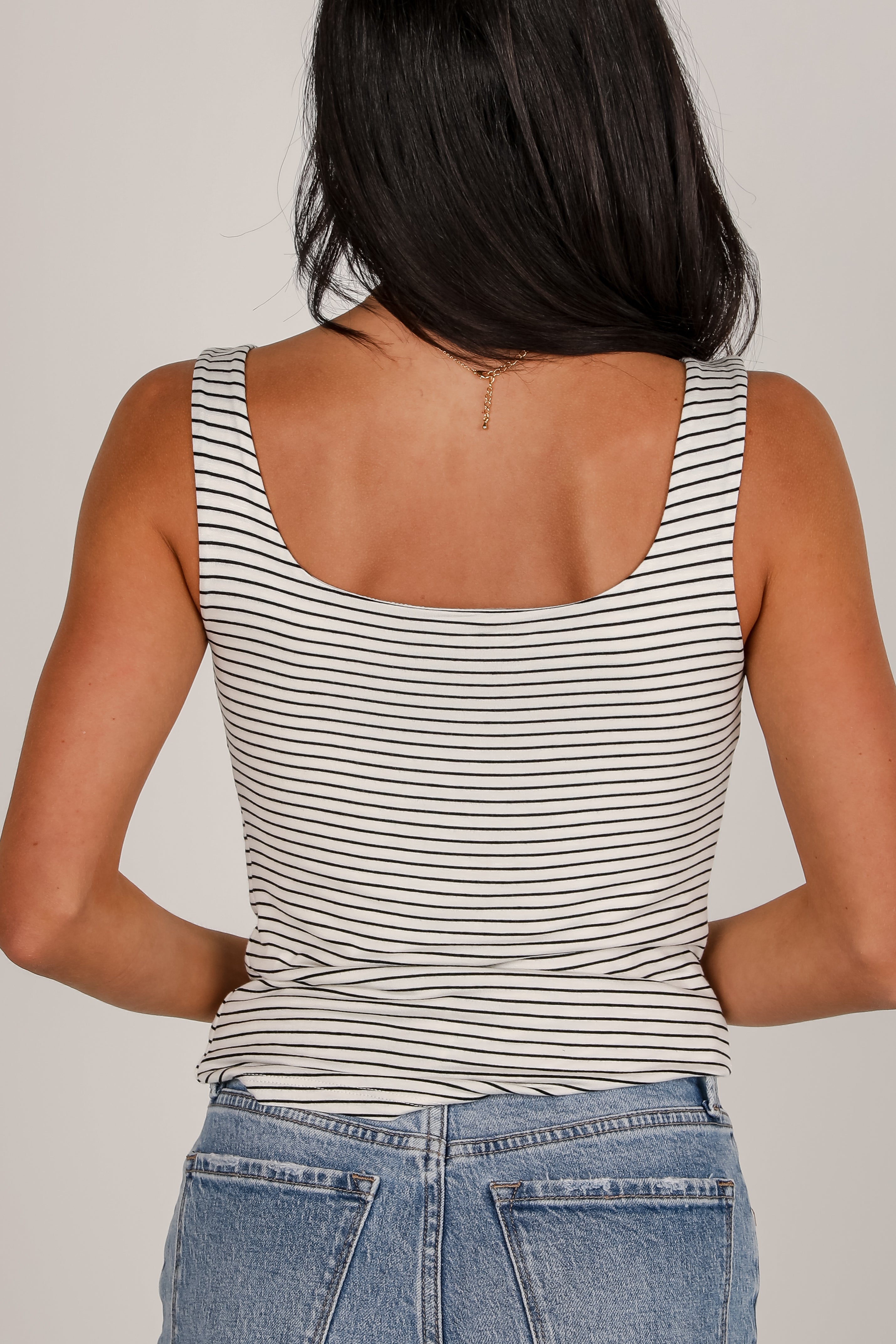 Sophie Everyday White/Black Striped Square Neck Tank