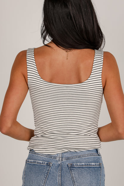 Sophie Everyday White/Black Striped Square Neck Tank