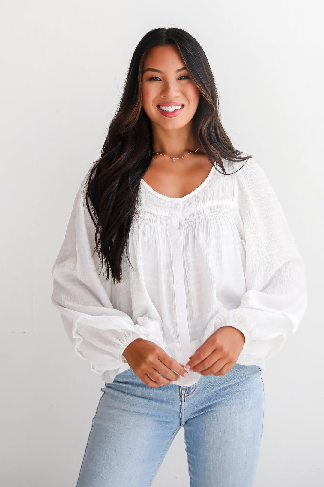 Composed Personality White Ruffle Blouse