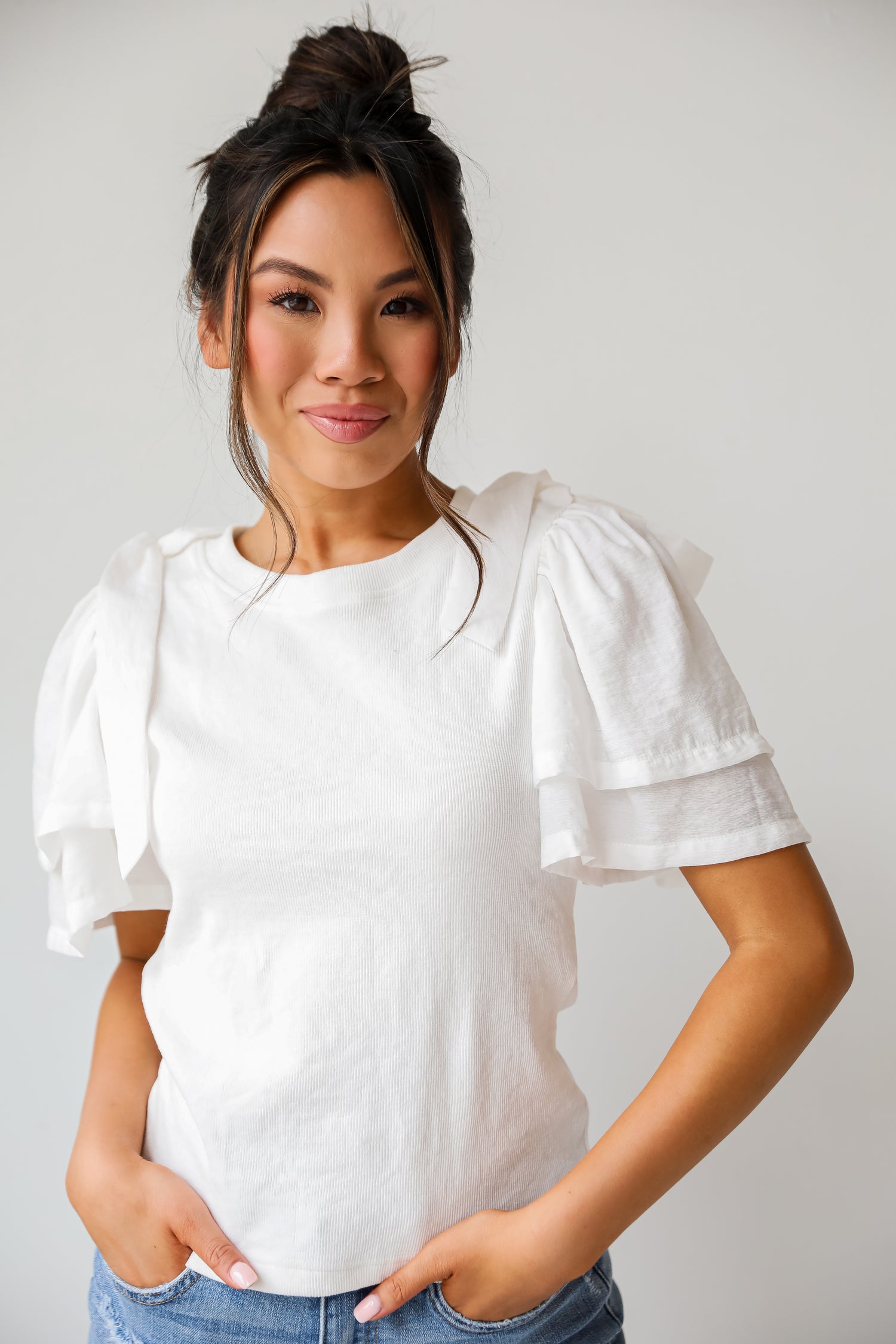 Amazingly Sweet White Bow Sleeve Top