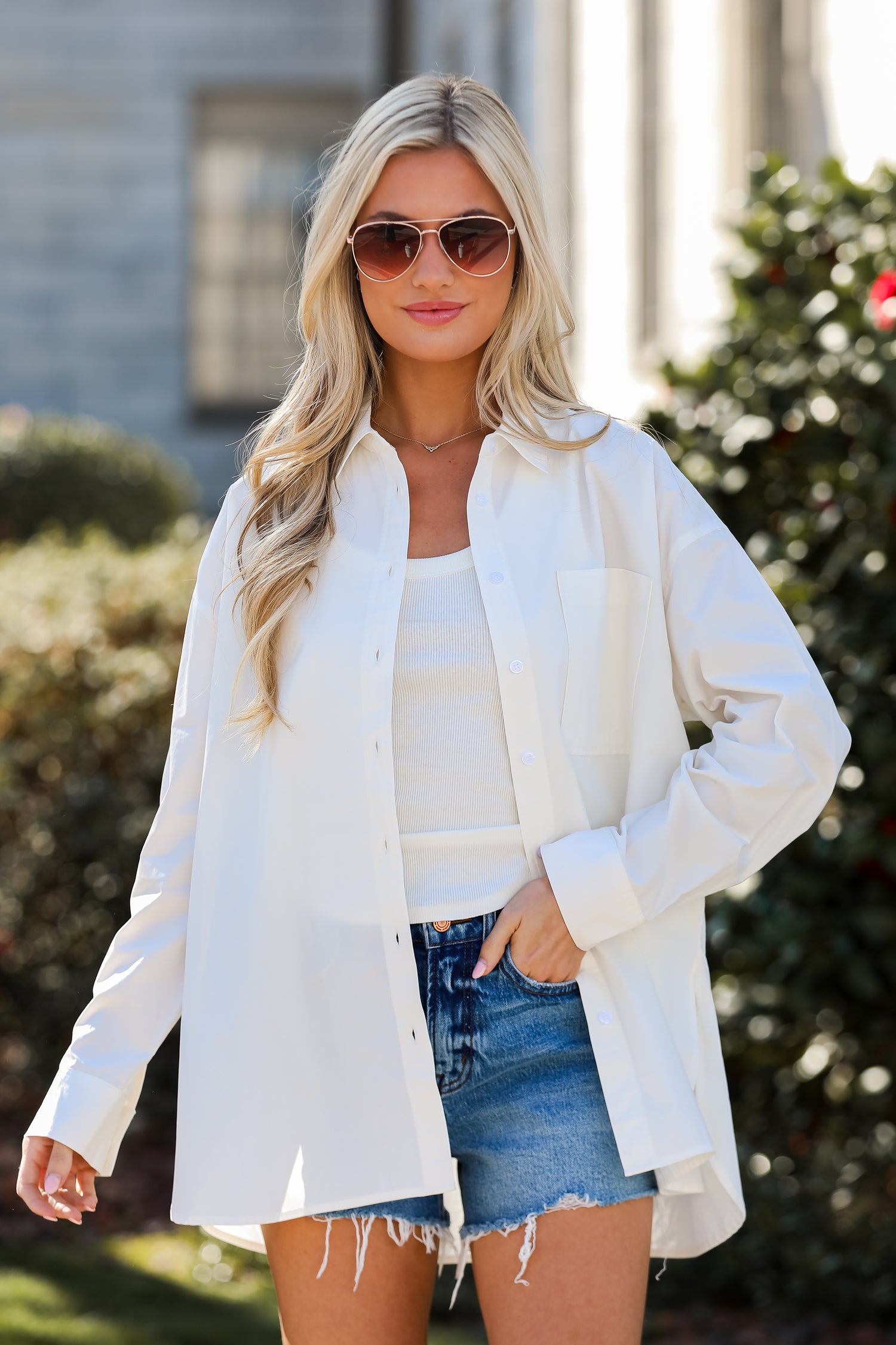 womens White Button-Up Blouse