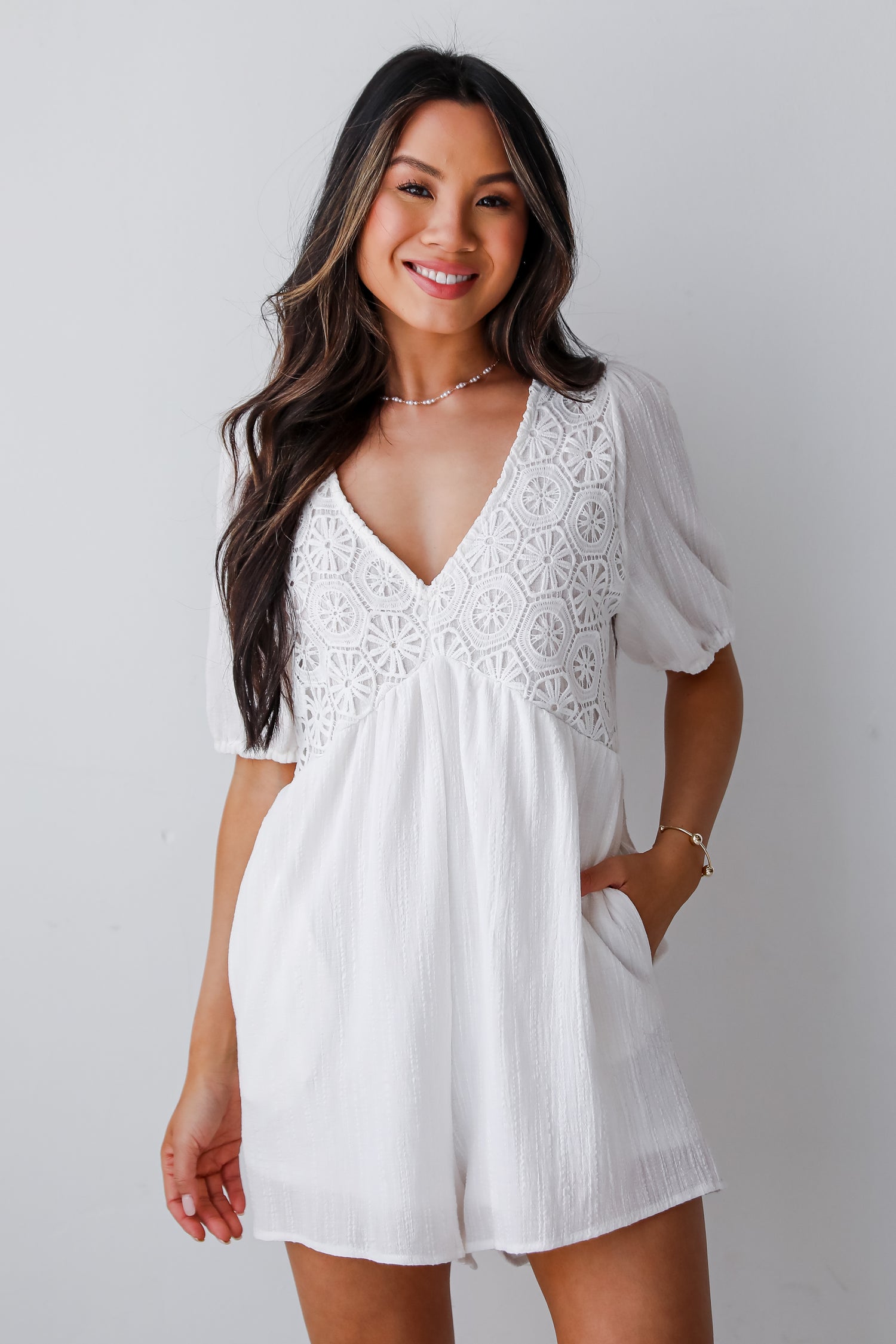 cute White Crochet Romper