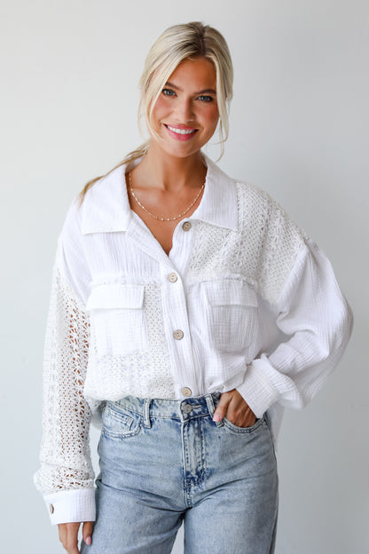 Dearly Adored White Linen Crochet Blouse