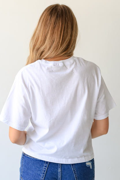 White Chop Chop Script Cropped Tee back view