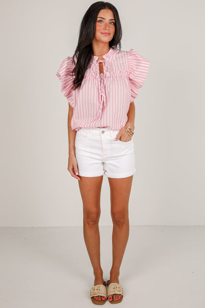 Rebecca High-Rise Double Cuff White Denim Shorts
