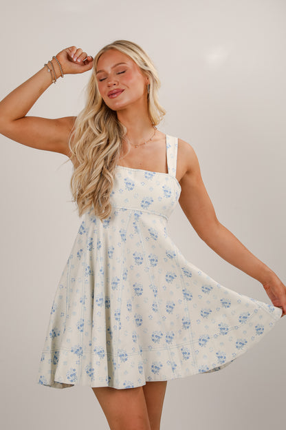 Speak Your Mind White Denim Floral Mini Dress