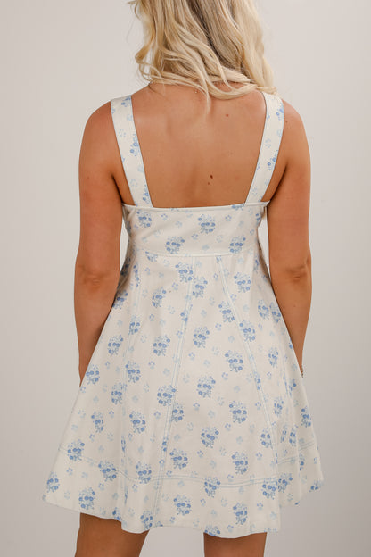 Speak Your Mind White Denim Floral Mini Dress