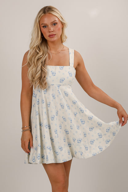 Speak Your Mind White Denim Floral Mini Dress