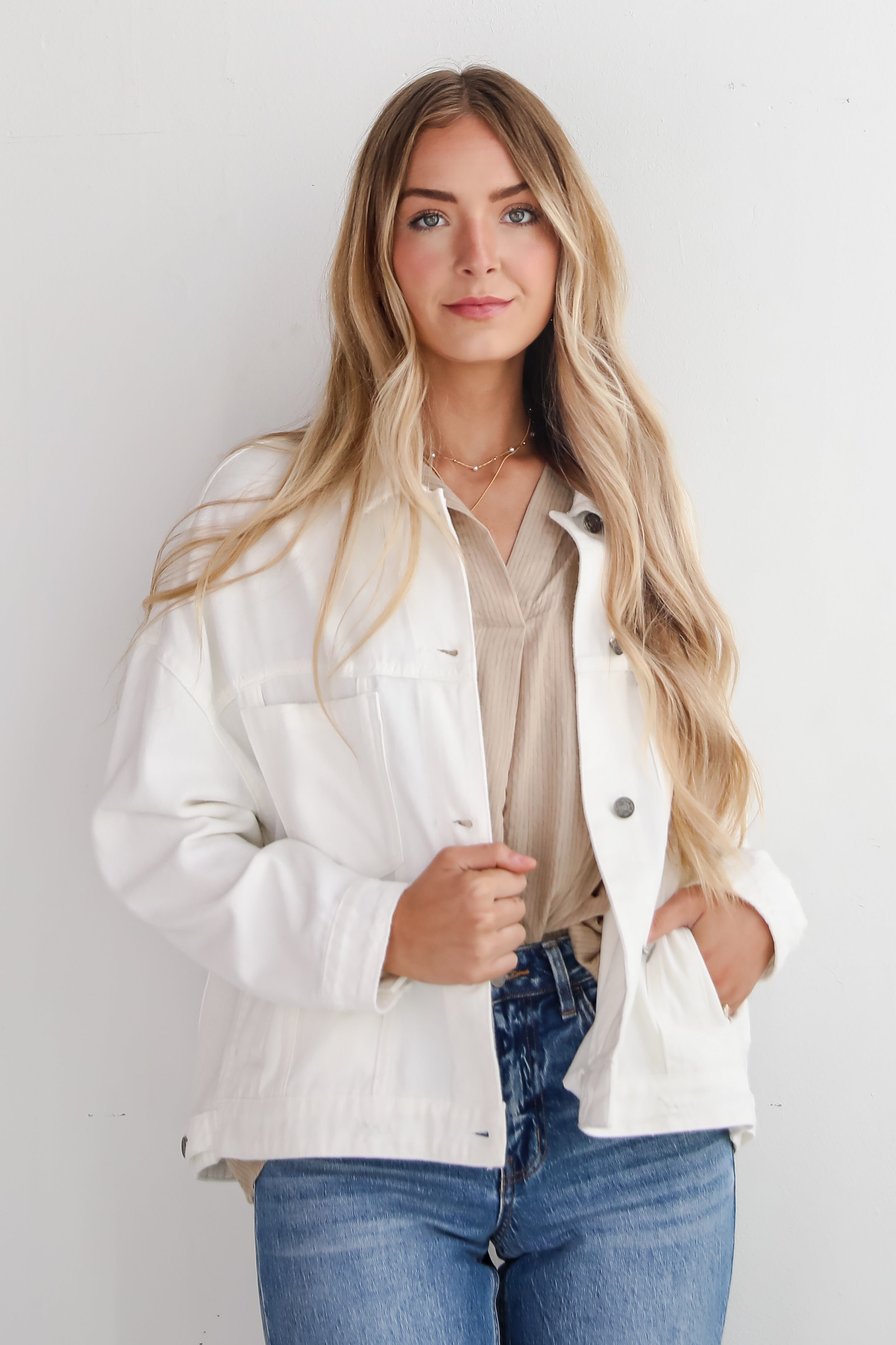 Iconic Travels Cream Denim Jacket