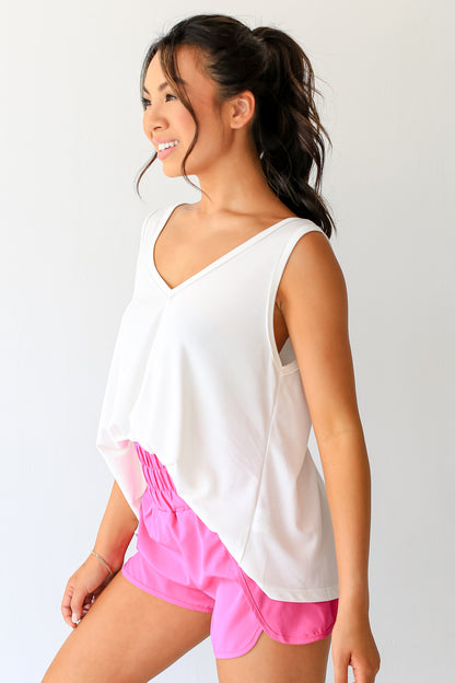 white basic v-neck Tank side view