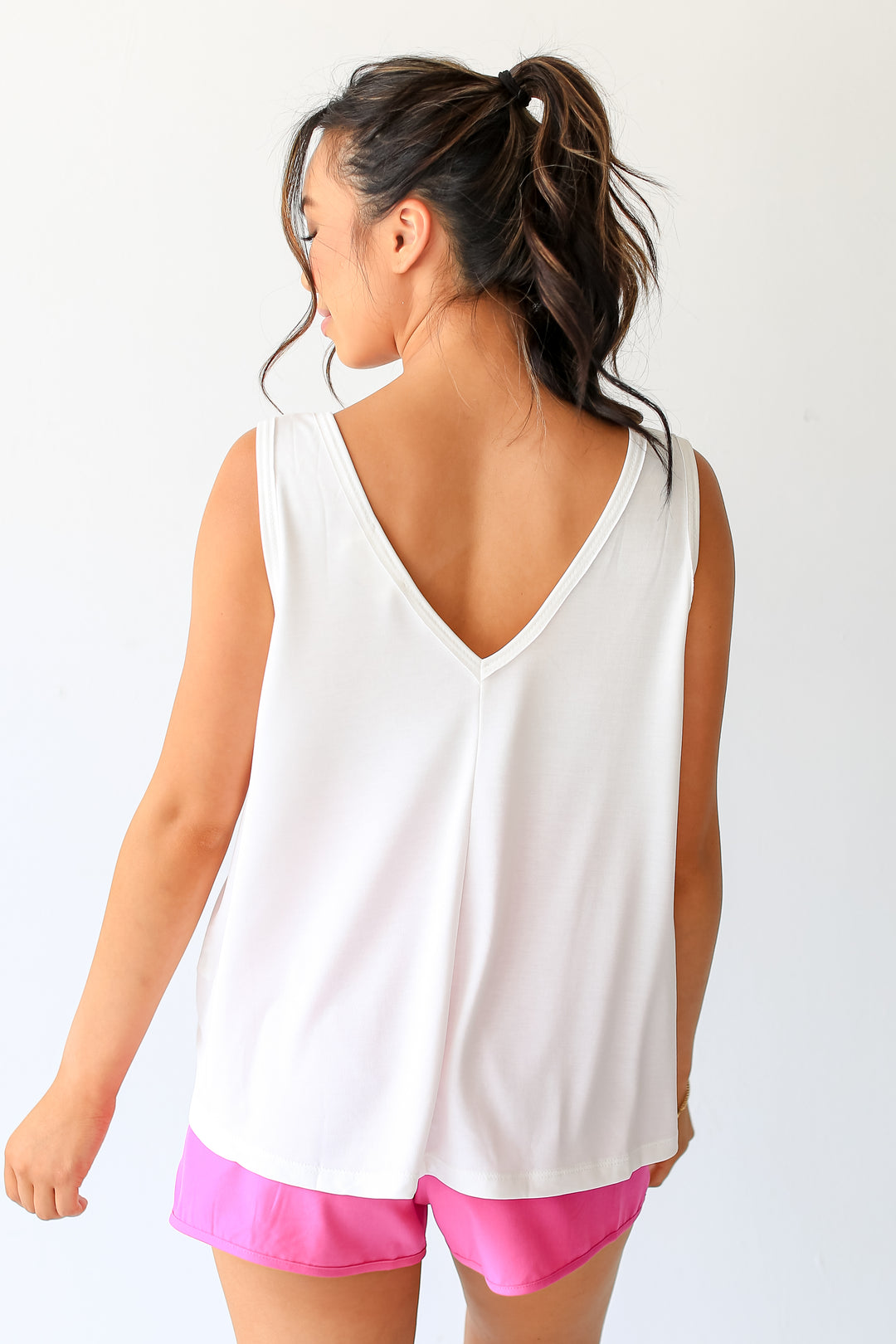 white basic v-neck Tank back view