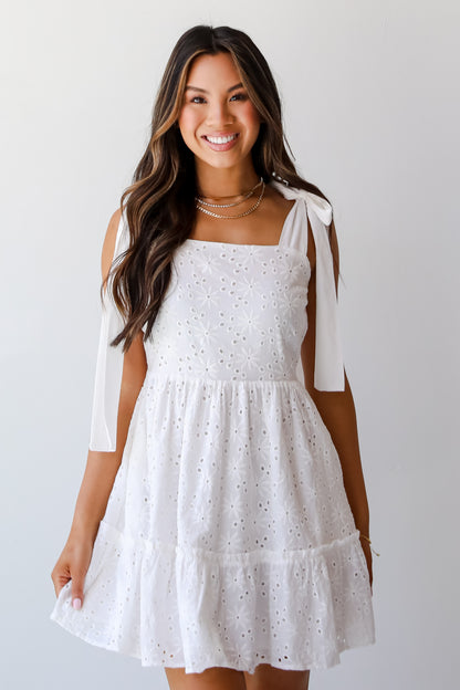 White Eyelet Tiered Mini Dress