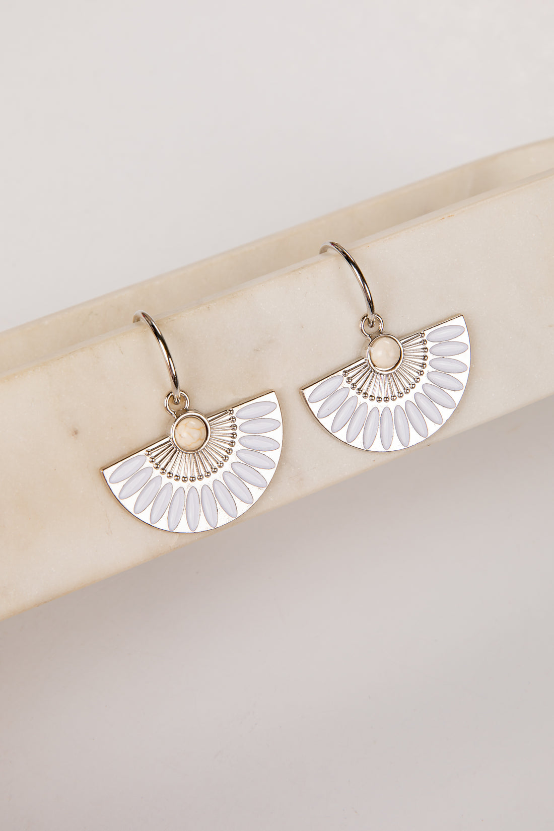 Quinn Shell Fan Drop White Earrings