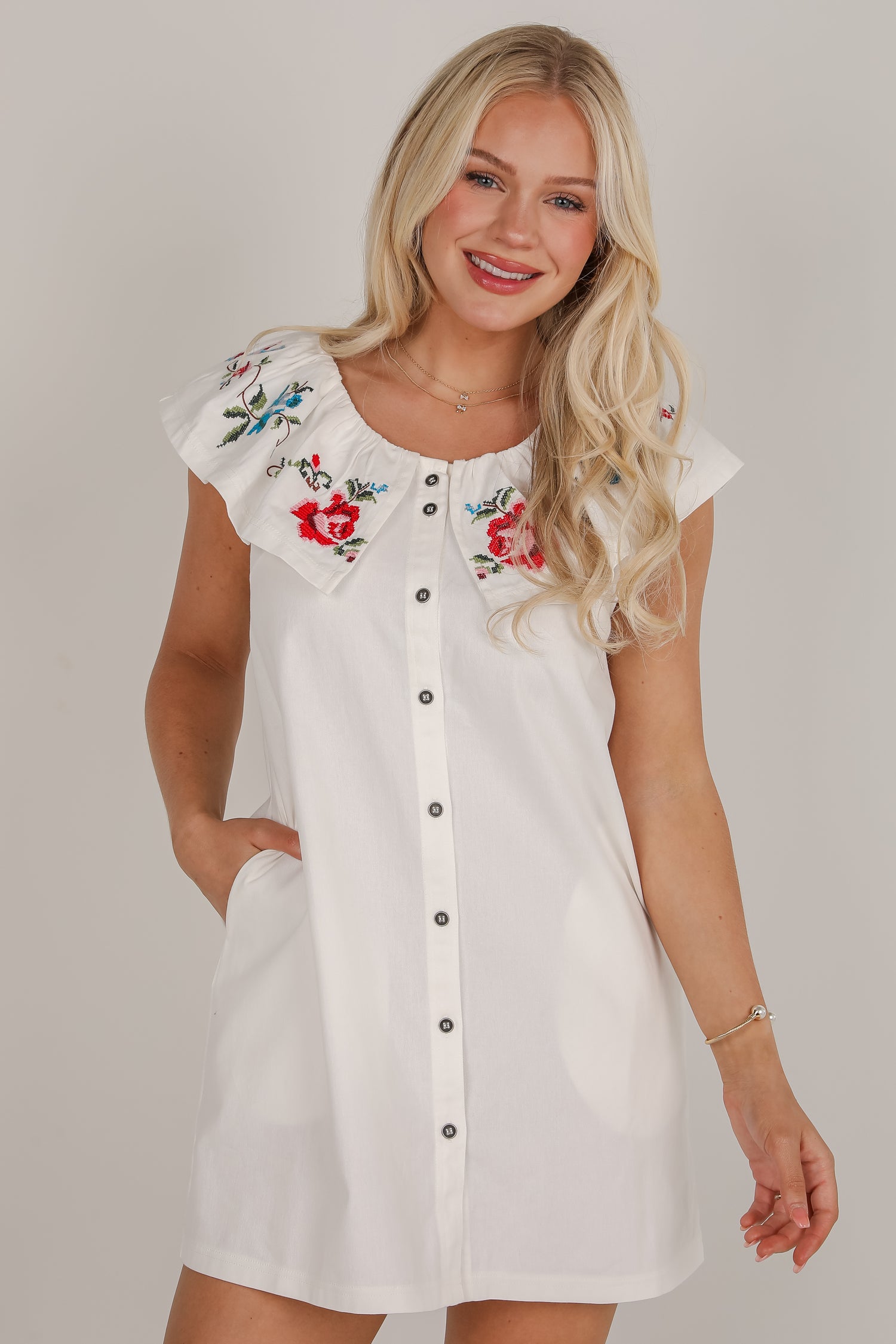 Just A Dream White Floral Embroidered Mini Dress