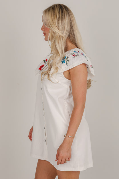 Just A Dream White Floral Embroidered Mini Dress