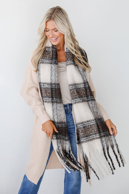 Snuggly Elevation Plaid Fringe Scarf