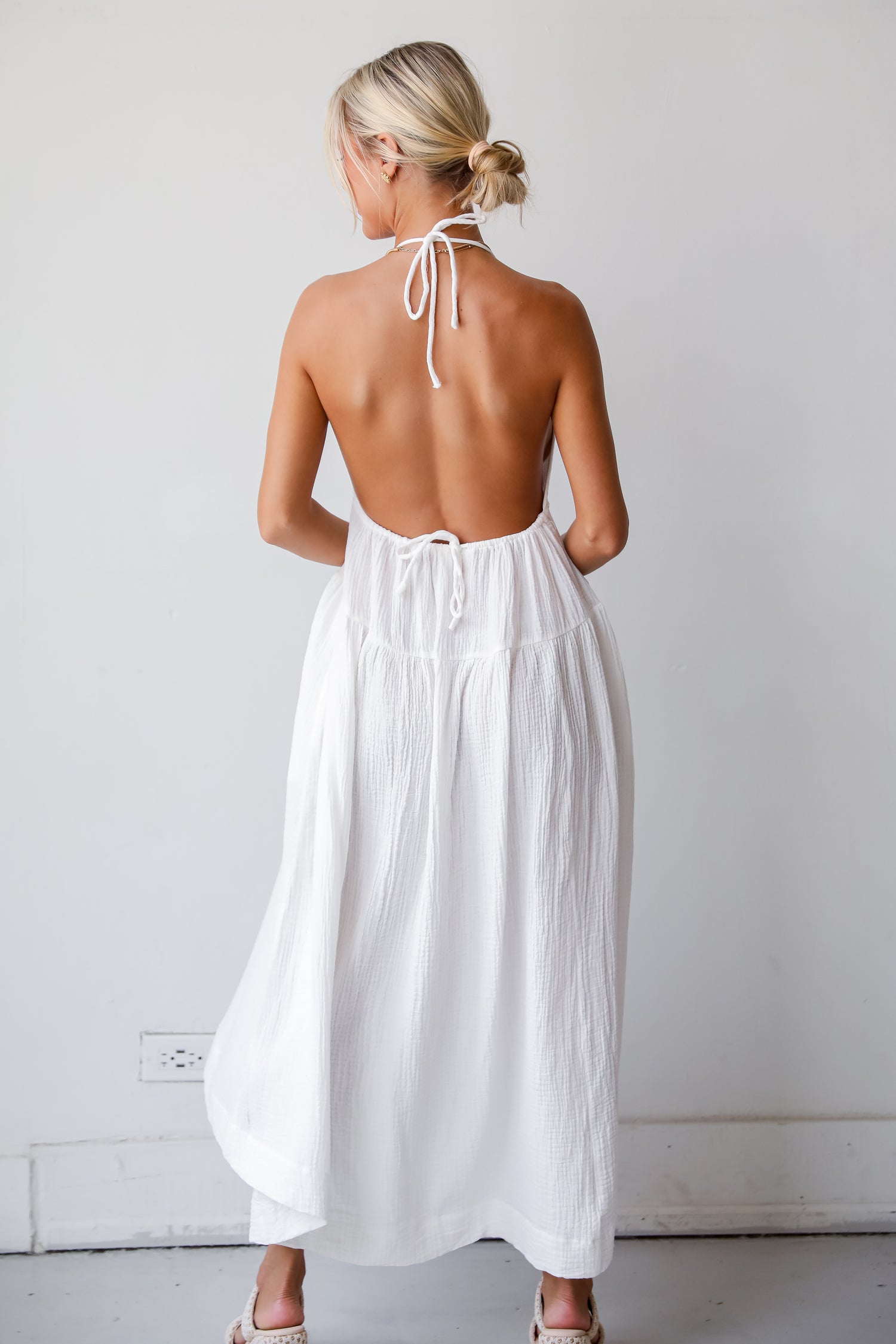 Memorable Entrance White Linen Halter Midi Dress