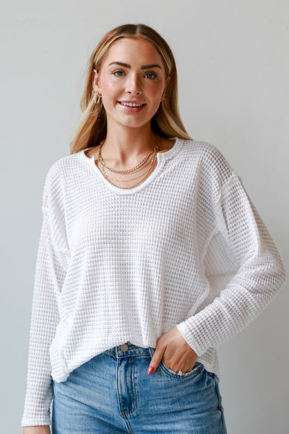 lightweight White Waffle Knit Top