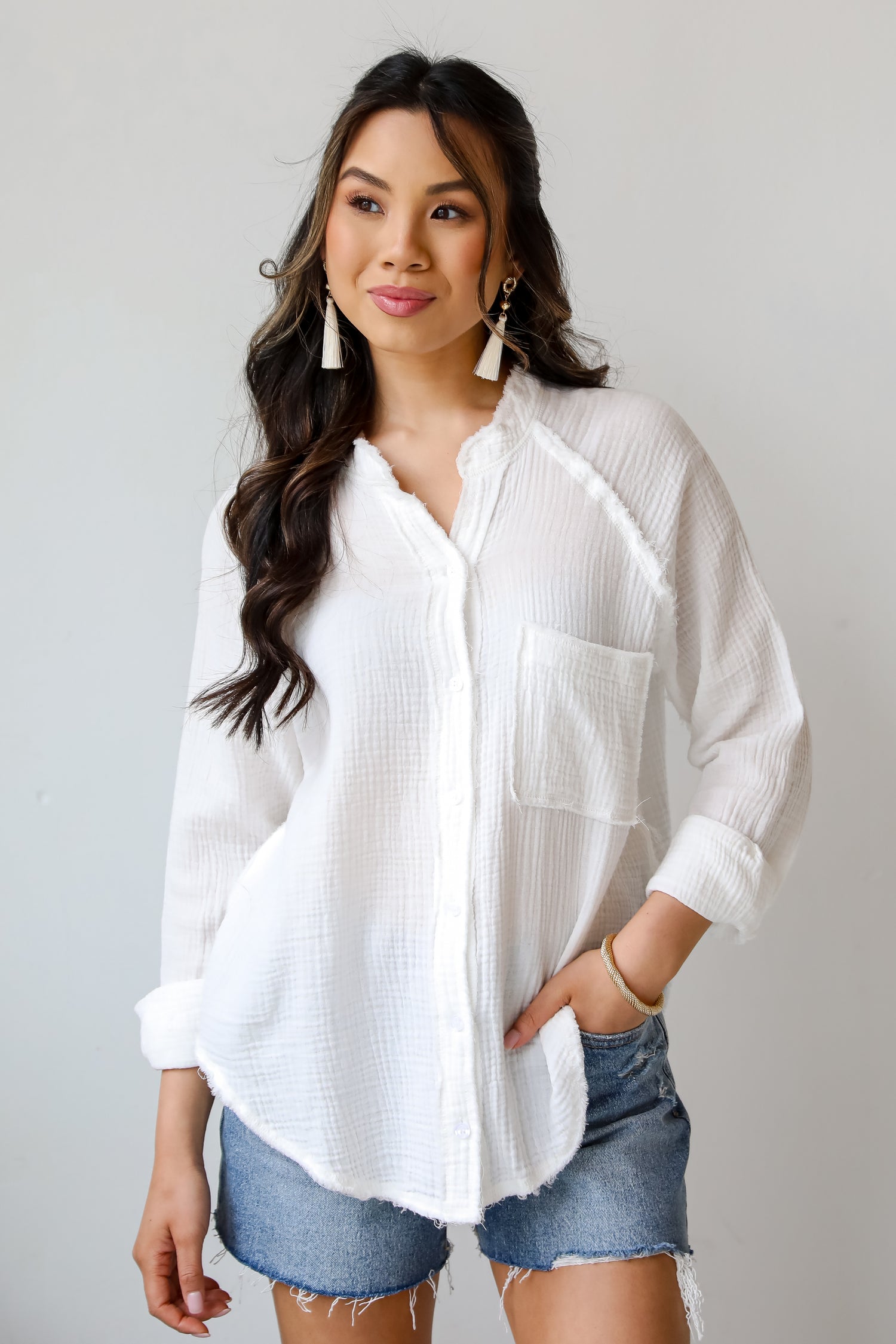 trendy White Linen Blouse