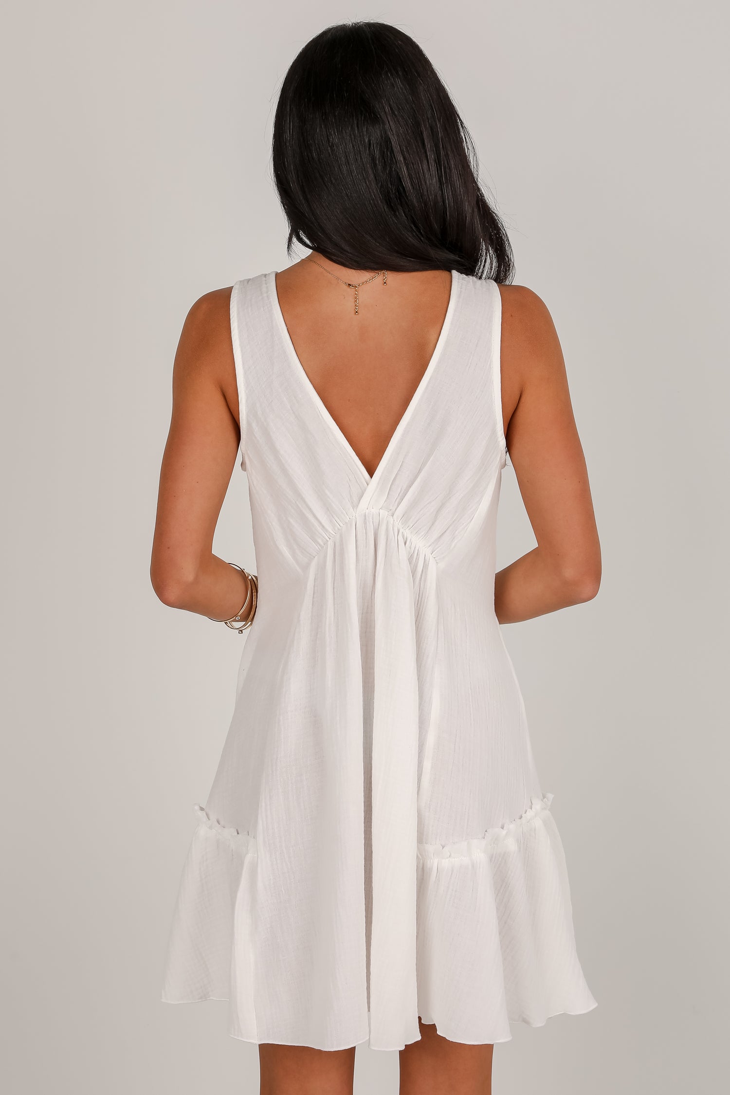 Here You Are White Linen Mini Dress