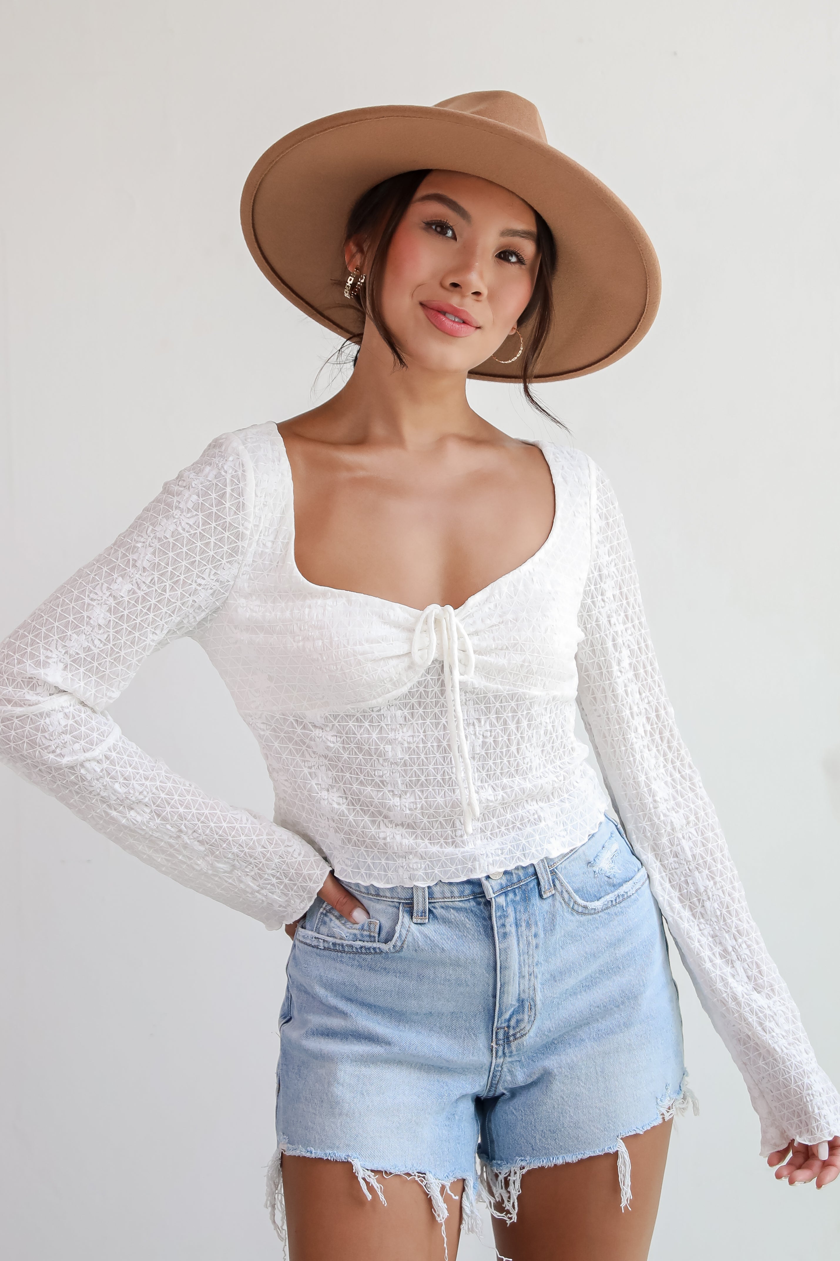 Trendsetting Cuteness White Mesh Blouse