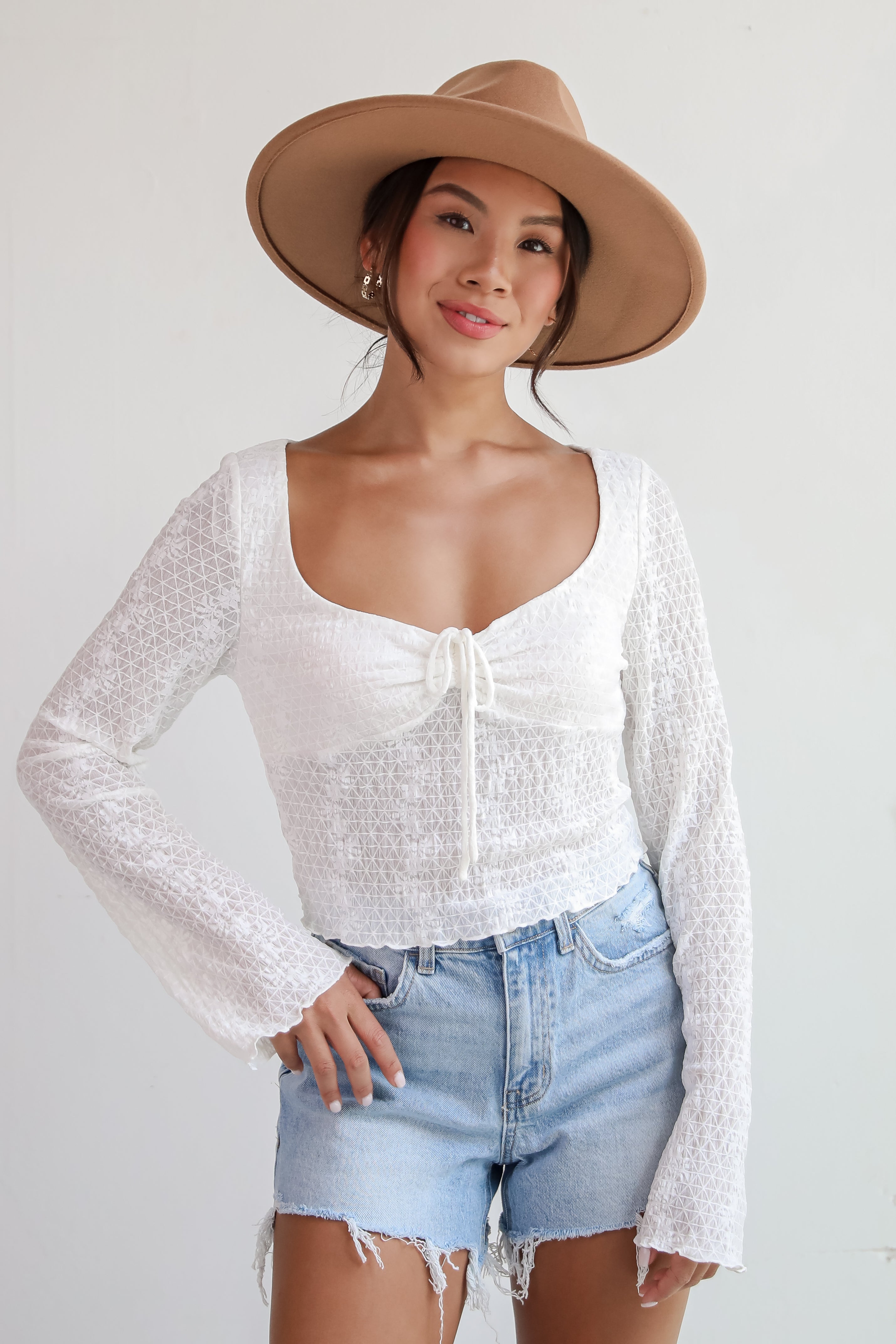 Trendsetting Cuteness White Mesh Blouse