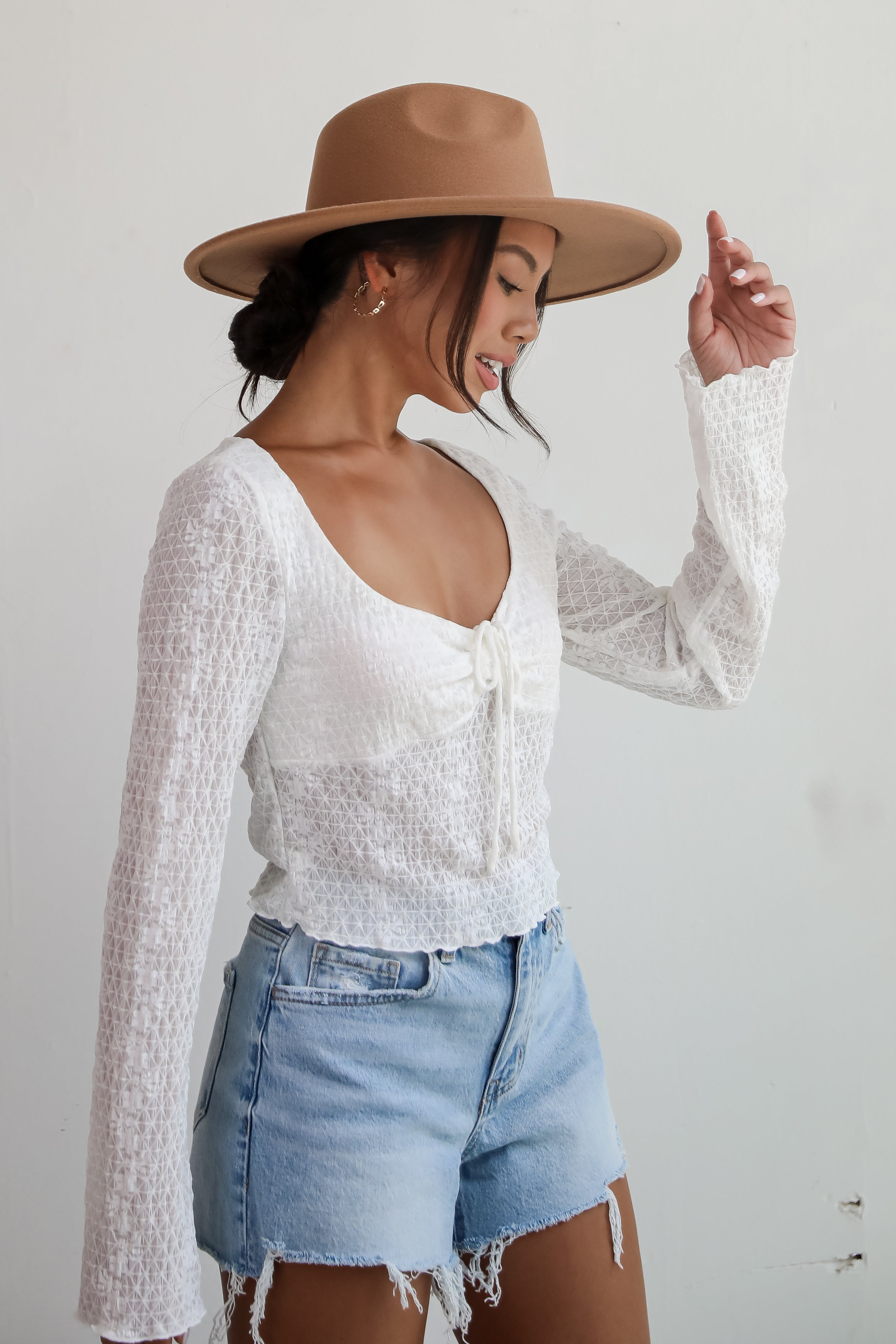 Trendsetting Cuteness White Mesh Blouse