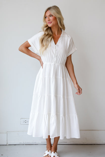 Summer Standard Off White Tiered Midi Dress