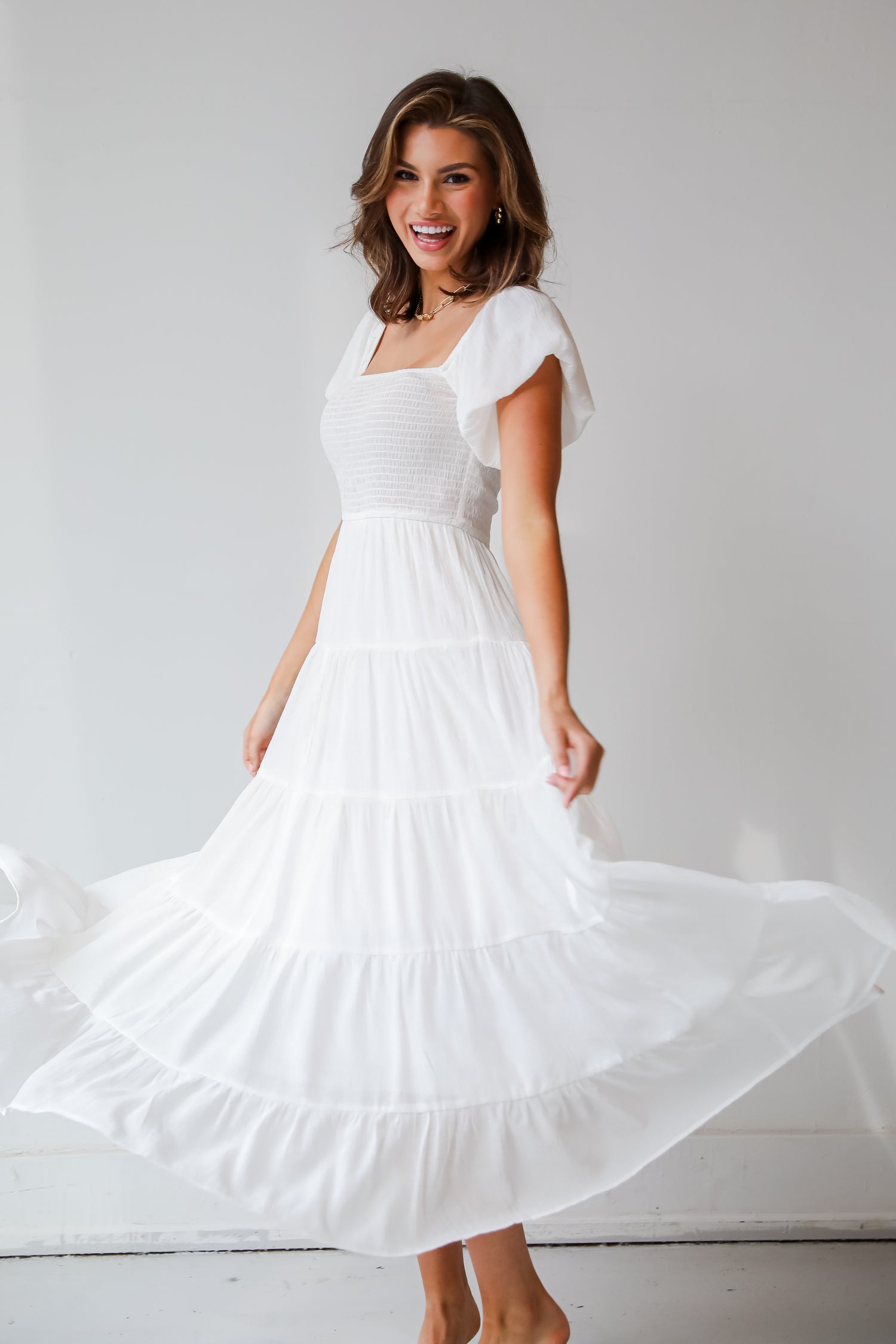 White Tiered Maxi Dress