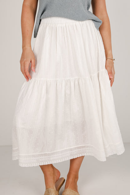 Feminine Pursuits White Midi Skirt