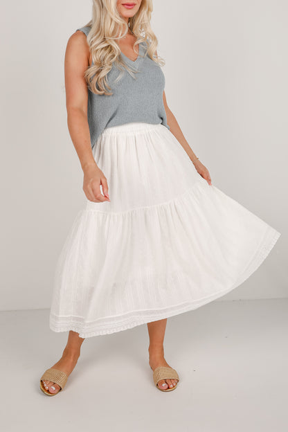 Feminine Pursuits White Midi Skirt