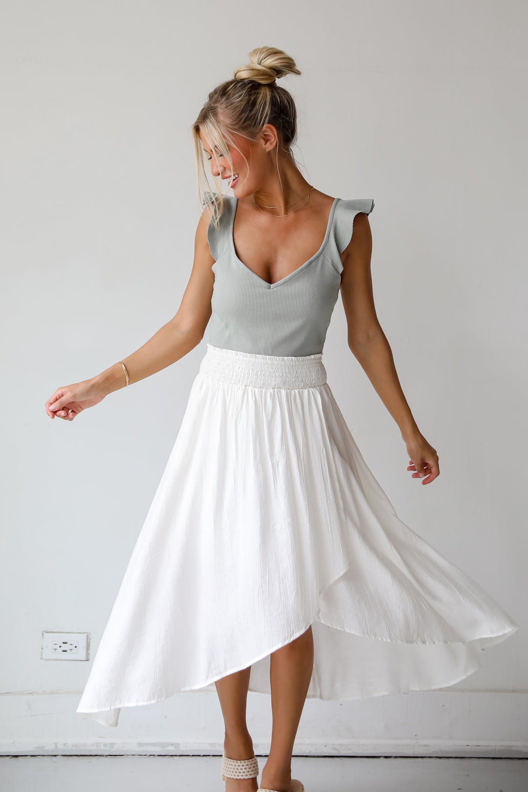 Dreamy Crush White Satin Midi Skirt