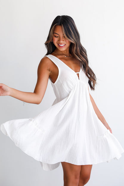 Distinctly Perfect White Linen Mini Dress