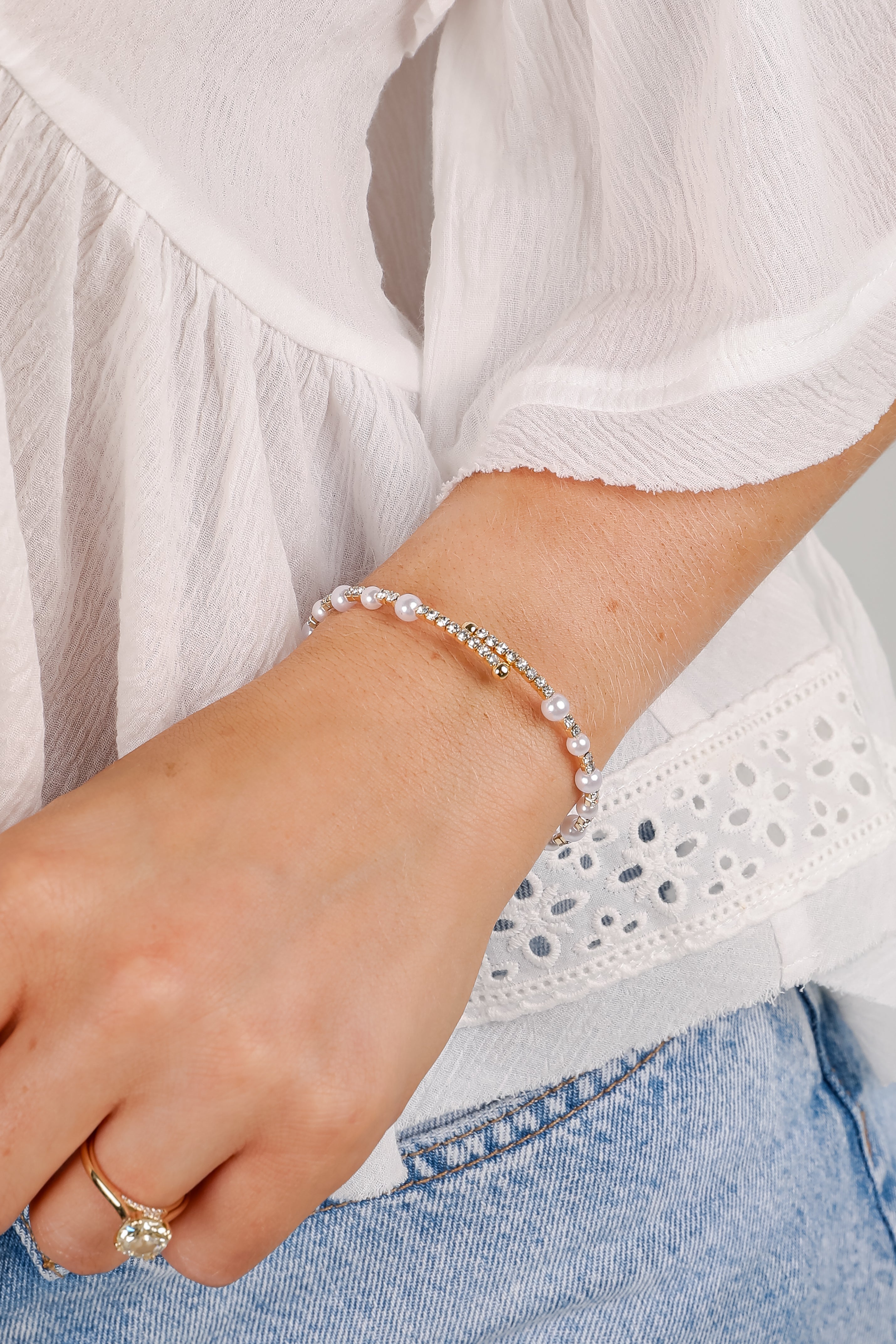 Chelsey Gold Pearl Cuff Bracelet